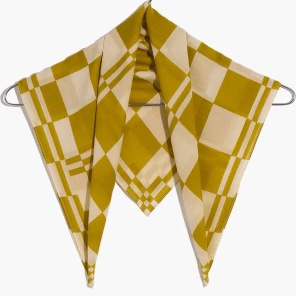 Madewell Organic Cotton Bandana Chartreuse Cream Checker Print NWT